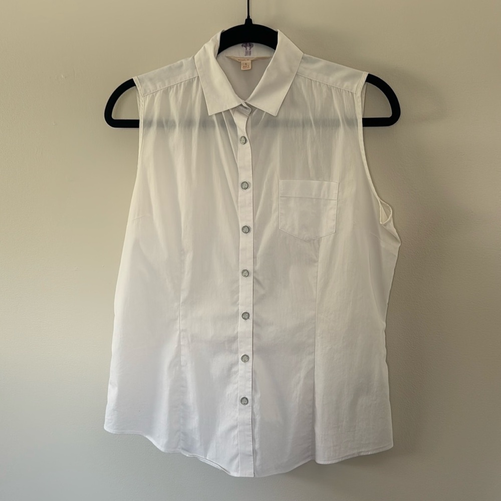 Sleeveless Collared Western Shirt. Size 4. White